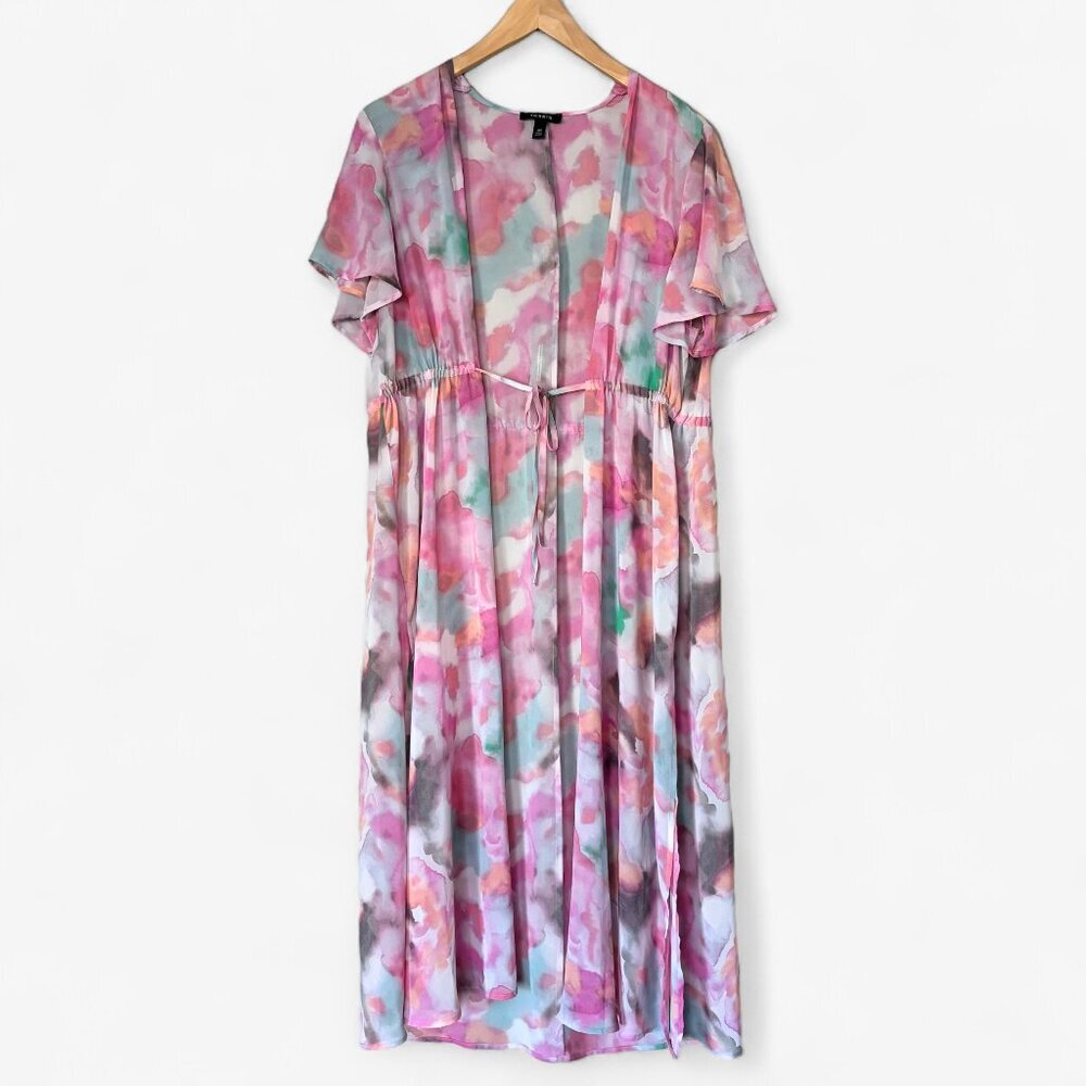 Torrid Sheer Chiffon Kimono Duster in Watercolor Tie-Dye Print Womens Size 10